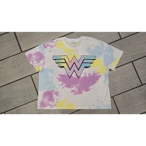 WW84 Wonder Woman 1984 Tie Dye Graphic T-Shirt Crop Large Pastel Logo Tee NWT